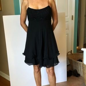 Black silk party dress with beading